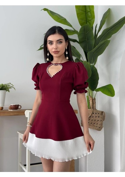 Safe Kalp Detaylı Elbise L-Bordo indirimleri