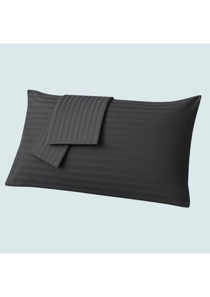 %100 Pamuk Saten Yastık Kılıfı 2'li – Antrasit, Çizgili (50X70 Cm) fiyatları