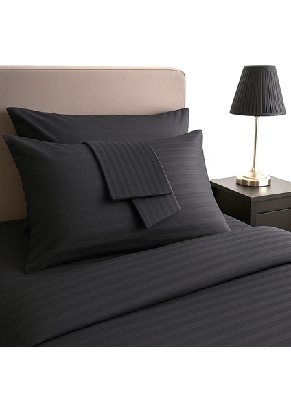 %100 Pamuk Saten Yastık Kılıfı 2'li – Antrasit, Çizgili (50X70 Cm) modelleri