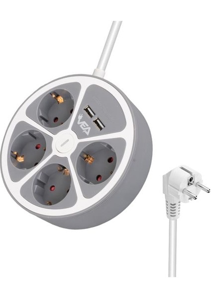 VE-G604YU 4'lü 2 USB Li Anahtarlı 1.5 Metre Grup Priz