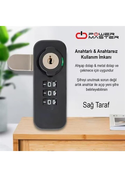 PM-26726 3 Haneli Şifreli ve Anahtarlı Mekanik Siyah Çekmece Dolap Kilidi (Sağ) fiyatları