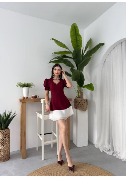 Safe Kalp Detaylı Elbise S-Bordo fırsatları