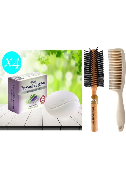 Sabun Derma Cream Nemlendirici 100GR 4 Adet Sabun Bio Care Tarak Saç Fırçası Klasik Şekil Verme Fön 1+1 Adet