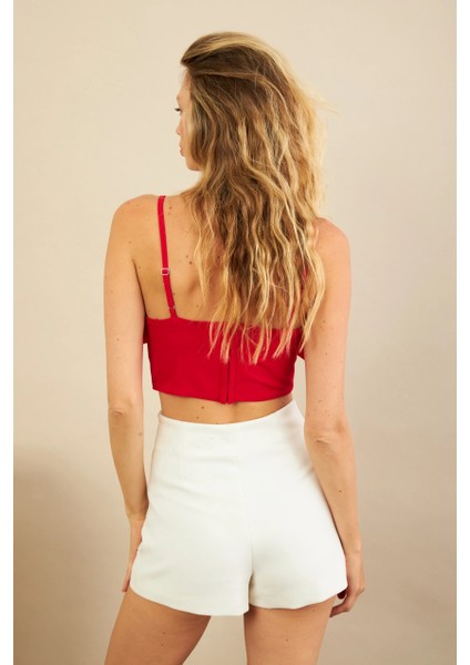 Kadın Kırmızı Fiyonklu Crop Bluz KED0089 fırsatları
