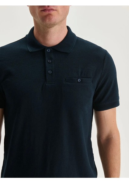 Classic Lacivert Polo Yaka Kısa Kollu Erkek Dokulu Tişört modelleri