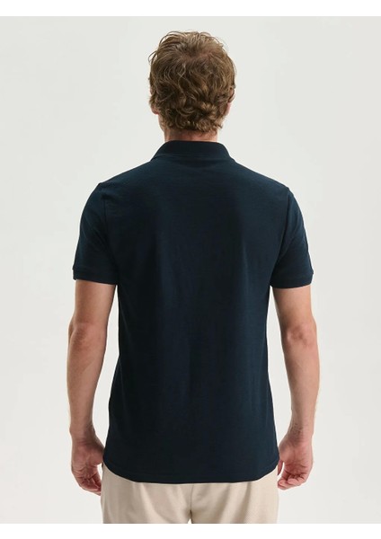 Classic Lacivert Polo Yaka Kısa Kollu Erkek Dokulu Tişört fırsatları