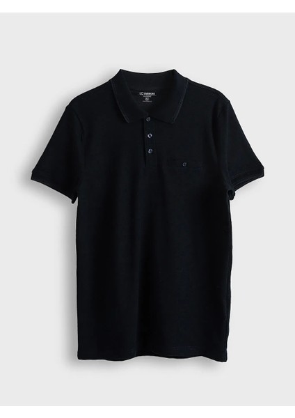 Classic Lacivert Polo Yaka Kısa Kollu Erkek Dokulu Tişört indirimleri