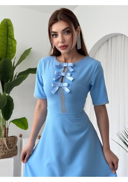 Wera Taşlı Fiyonk Detaylı Elbise L-Bebe Mavi̇si̇ modelleri