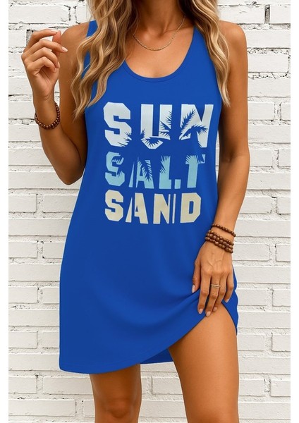 Kadın Askılı Yuvarlak Yaka Viskon Elbise Mavi-2xl-3xl modelleri