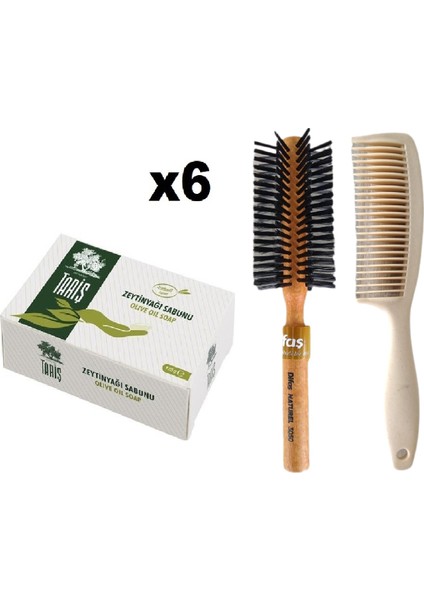 Zeytinyağlı El ve Saç Sabun 125GR 6 Ad Sabun Bio Care Saplı Tarak Saç Fırçası Klasik Şekil Verme Fön 1+1 Adet