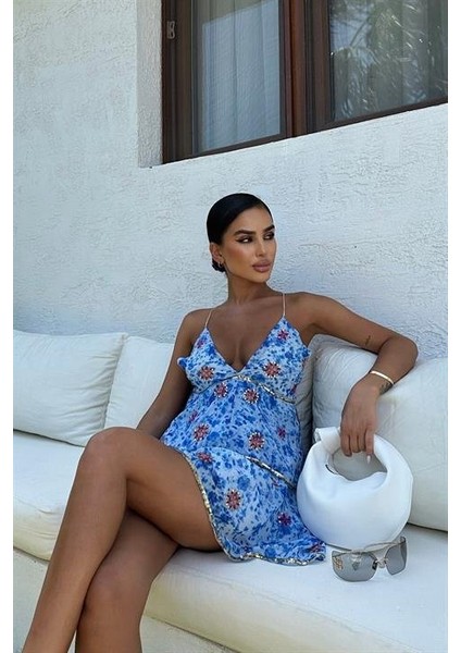 Cheryl Gold Pul Detaylı Elbise 2475-08 L-Mavi̇ indirimleri