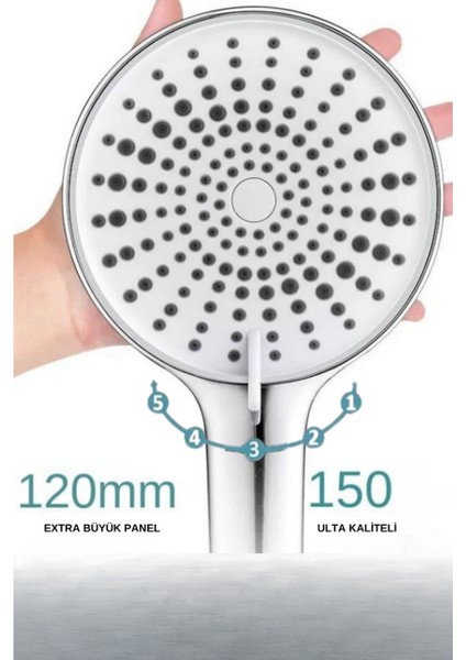 120MM Extra Geniş Başlıklı Duş Başlığı + 1.5 Metre Paslanmaz Çelik Örgülü Duş Hortumu | Su Tasarruflu, Basınçlı, Dayanıklı | Akd Duş Keyfi fırsatları