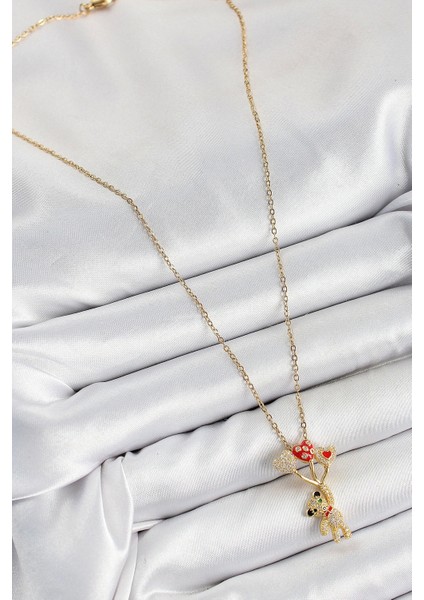 316L Çelik Zirkon Taşlı Uçan Balonlu Ayıcık Model Gold Renk Kadın Kolye fiyatları