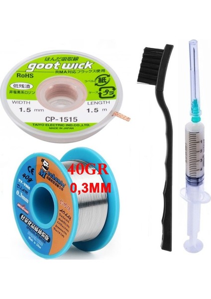 Flux Lehim Toplama,lehim Emme Teli 1,5mm ve Lehim Teli Soldering Mechanic 40GR 0,3mm 4in1 Arada ST02