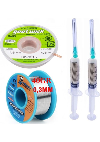 Soldering Wıre 63 Sn-37 Pb Lehim Teli 40 Gr. 03 mm Flux Lehim Toplama Lehim Emme Fitili 1,5mm Seti 3IN1ARADA ST01
