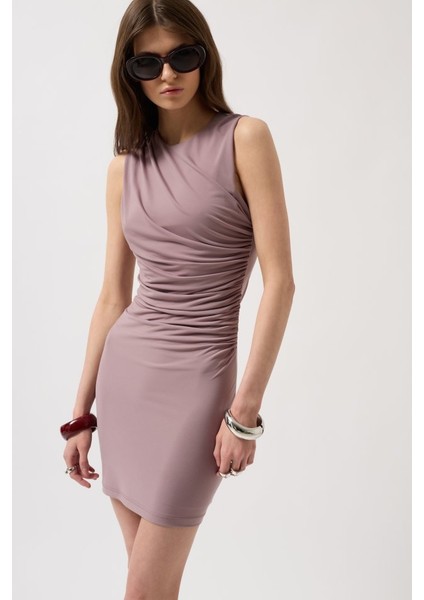 Büzgülü Mini Elbise M-Vizon modelleri