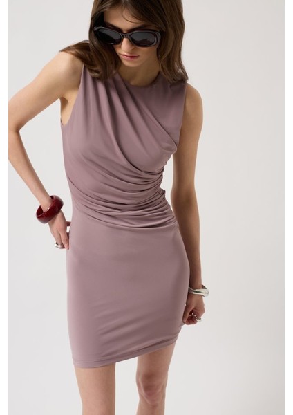 Büzgülü Mini Elbise M-Vizon fırsatları