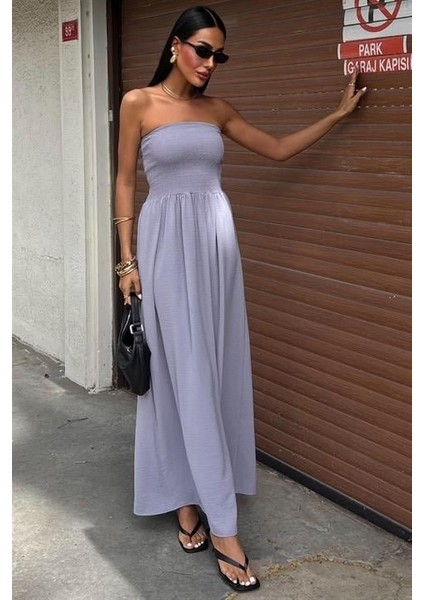 Göğsü Gipeli Straplez Elbise 2878 Xl-Gri̇ modelleri
