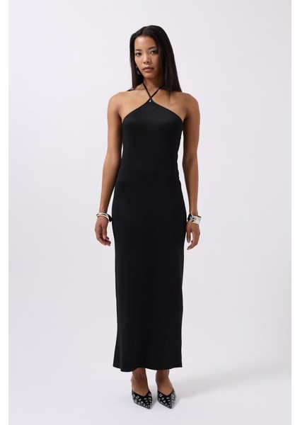 Çapraz Askılı Maxi Elbise Siyah-Xs fiyatları