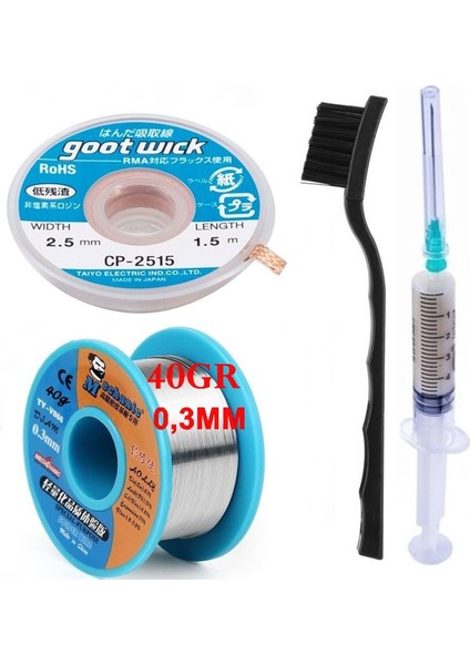 Flux Lehim Toplama,lehim Emme Teli 2,5mm ve Lehim Teli Soldering Mechanic 40GR 0,3mm 4in1 Arada ST03