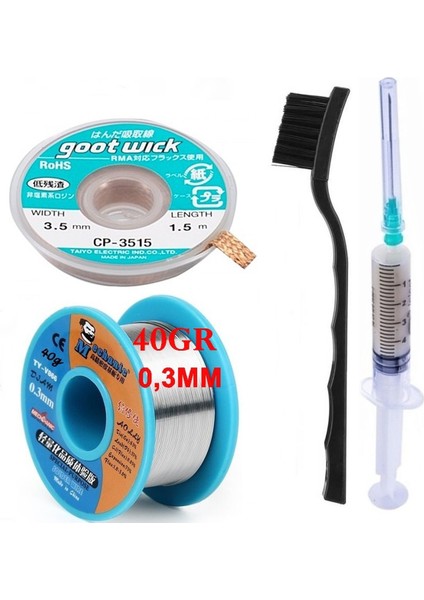 Flux Lehim Toplama,lehim Emme Teli 3,5mm ve Lehim Teli Soldering Mechanic 40GR 0,3mm 4in1 Arada ST02