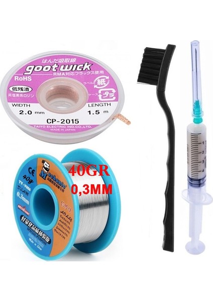 Flux Lehim Toplama,lehim Emme Teli 2,0mm ve Lehim Teli Soldering Mechanic 40GR 0,3mm 4in1 Arada ST03