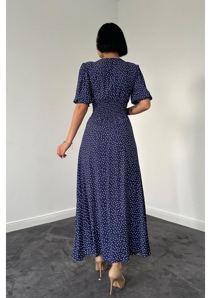 Lacivert Arka ve Bel Ucu Gipeli Elbise S-Lacivert modelleri