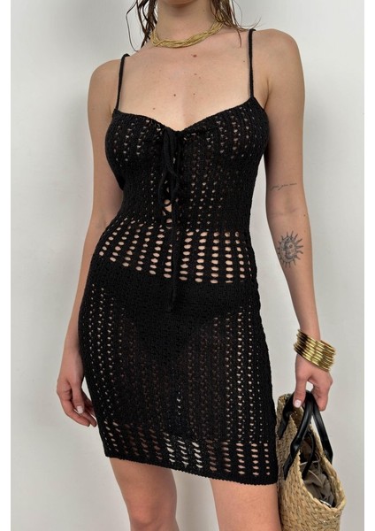Mini Örgü Elbise L-Siyah
