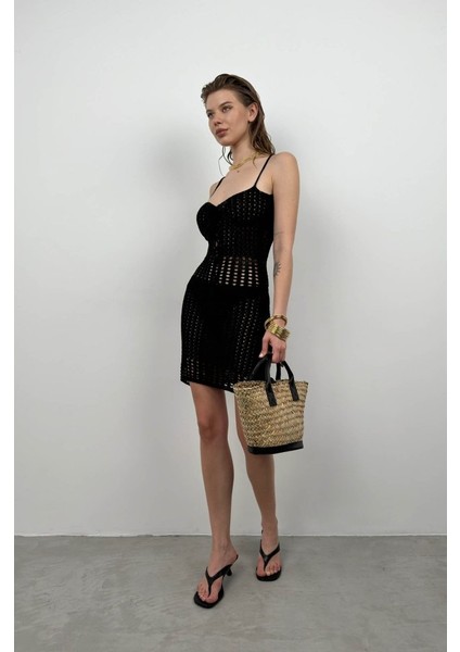 Mini Örgü Elbise L-Siyah fiyatları