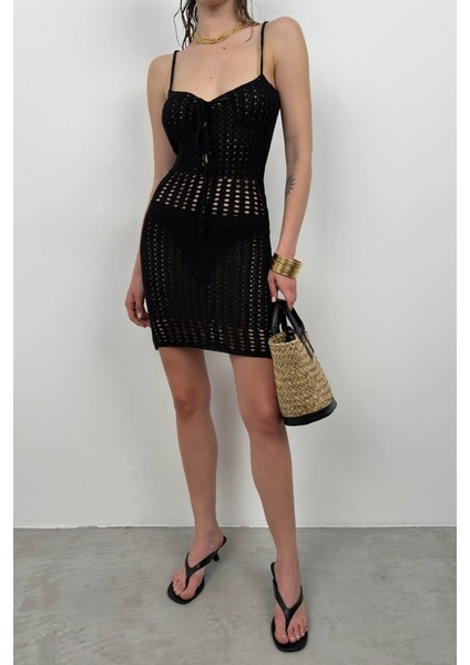 Mini Örgü Elbise L-Siyah fırsatları