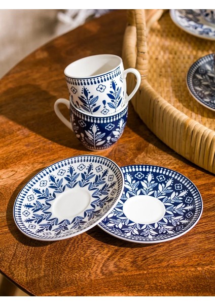 Home Modern Çiçek Baskılı 6 Kişilik Porselen Kahve Fincan Takımı 90 ml modelleri