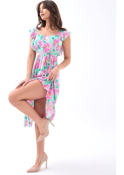 5370 Elbise-Pembe Gül Desen L-Pembe Gül Desen modelleri