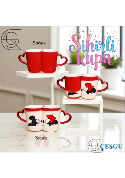 Kişiye Özel Kalp Kulplu Sihirli Kupa Bardak Baskı