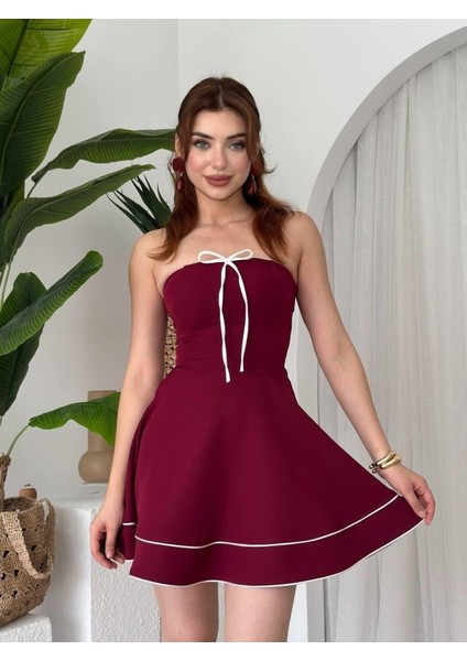 Yuna Straplez Elbise M-Bordo
