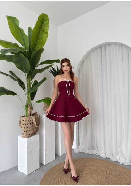 Yuna Straplez Elbise M-Bordo fırsatları