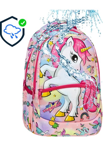 Pembe Unicorn Desenli Kız Ilkokul Sırt Çantası + Beslenme Çantası (2307) modelleri