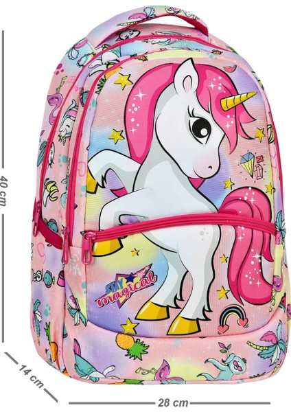 Pembe Unicorn Desenli Kız Ilkokul Sırt Çantası + Beslenme Çantası (2307) indirimleri