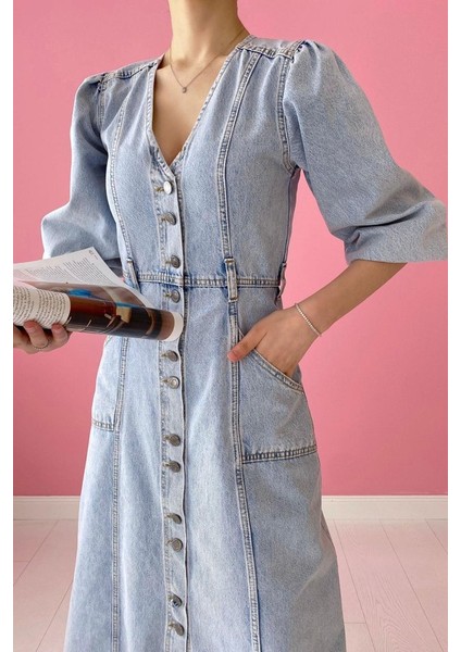 Kar Yıkama Balon Kol Kot Elbise S-Kar Yıkama fiyatları