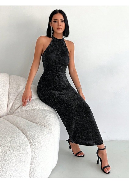 Simli Buzi Elbise L-Siyah fiyatları