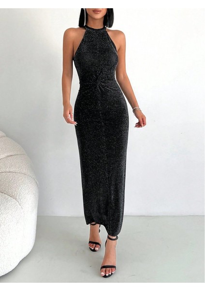 Simli Buzi Elbise L-Siyah modelleri