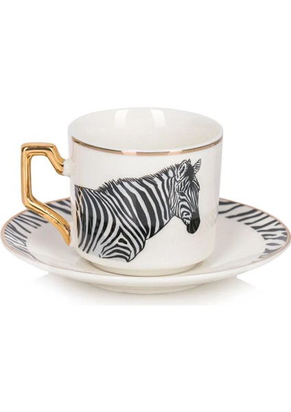 Home Siyah Zebra Baskılı 2 Kişilik Porselen Kahve Fincan Takımı 90 ml modelleri