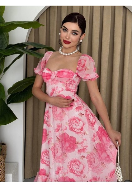 Şifon Kumaş Dijital Desen Baskılı Elbise S-Altın fırsatları