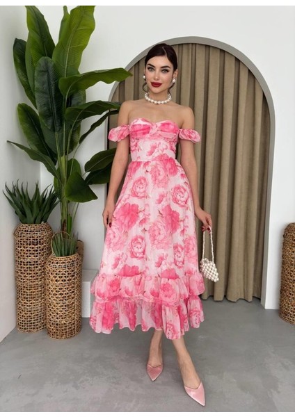 Şifon Kumaş Dijital Desen Baskılı Elbise S-Altın indirimleri