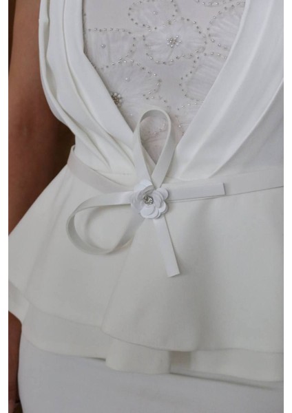 Çiçek Işlemeli Kemer Detaylı Peplum Abiye Elbise fiyatları