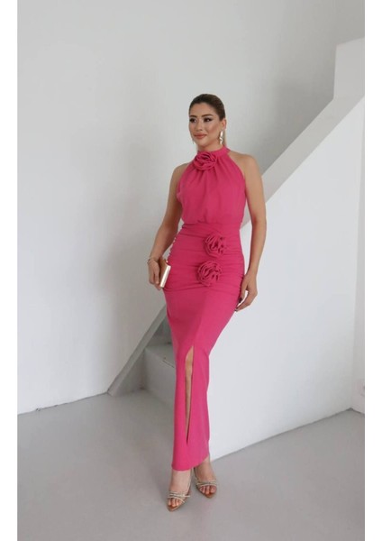 Gül Aplike Halter Yaka Abiye fiyatları