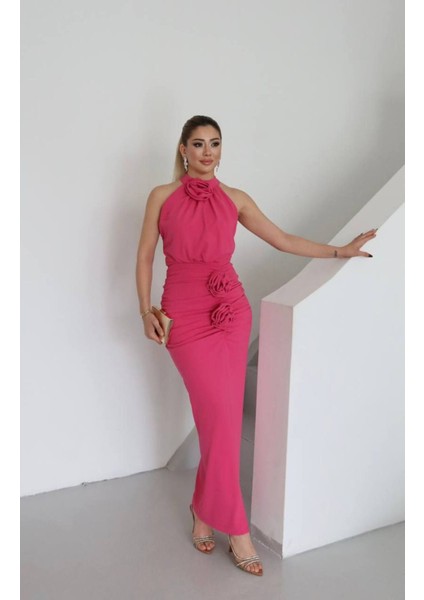Gül Aplike Halter Yaka Abiye indirimleri