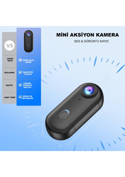 Mini Wifi Aksiyon Kamerası 4K Giyilebilir Aksiyon Kamera - Su Geçirmez Tasarım - Ses ve Görüntü - Motorsiklet Görüntü Kaydı - Aksiyon Görüntü Kaydı