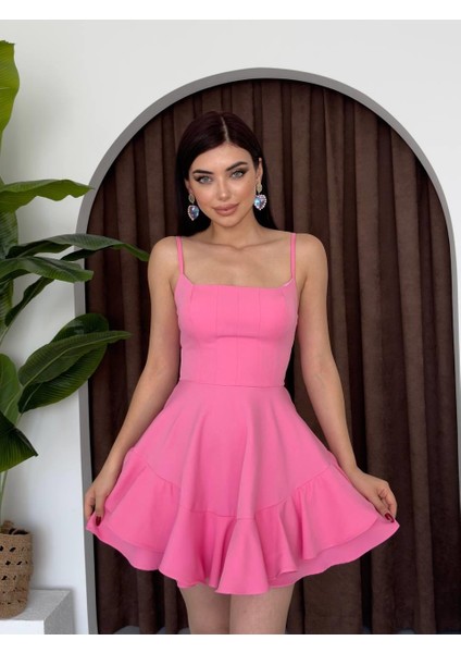Common Ip Askılı Elbise Pembe-M modelleri