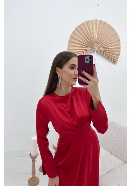 Kırmızı Saten Uzun Elbise M-Kırmızı modelleri