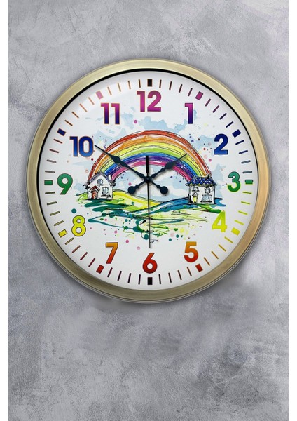 40 cm Eskitme Metal Çocuk Gökkuşağı Duvar Saati
